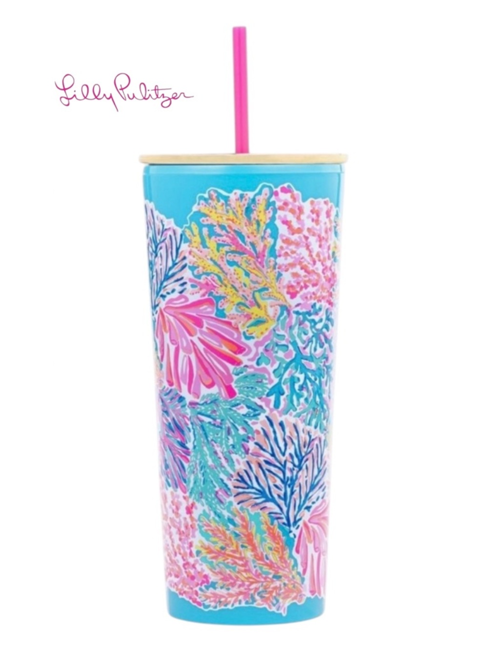Lilly Pulitzer Splashdance Tumbler 24oz Insulated Cup Straw Gold Lid BNIB